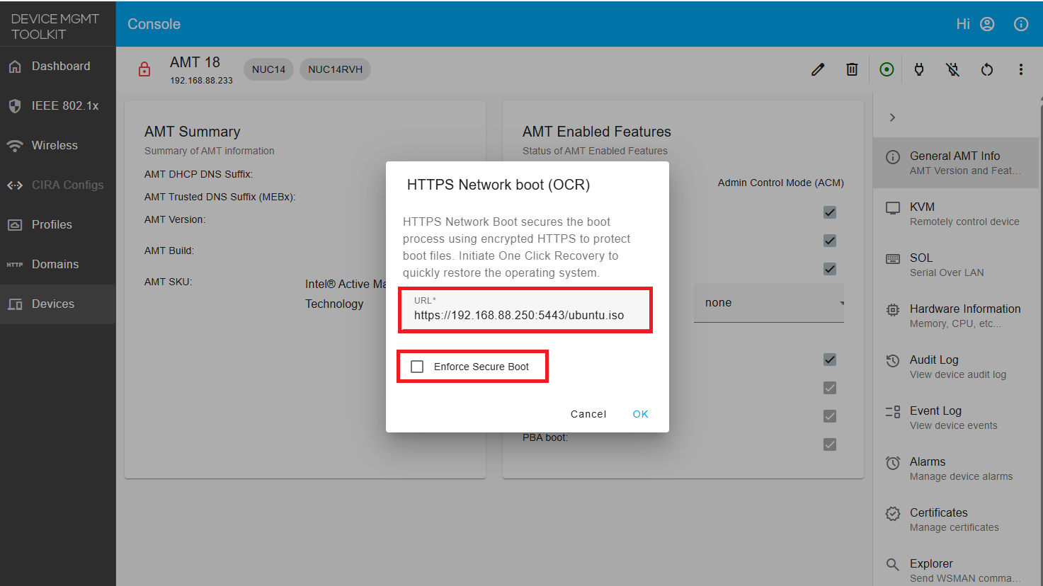 Figure 7: URL to the .iso hosted on HTTPS Server